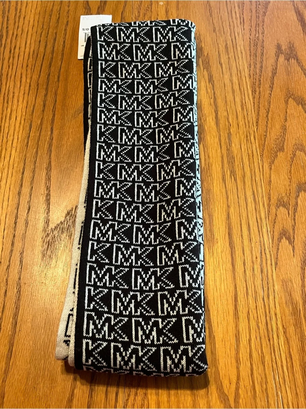Michael Kors Black & Cream MK Logo Reversible Scarf NWT